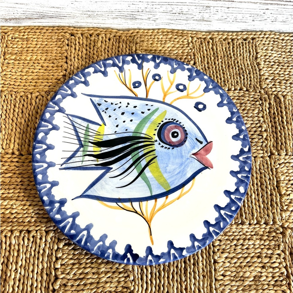 Vintage Italy trivet fish blue hand painted zanolli